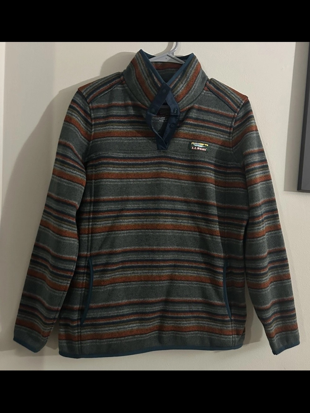 L.L. Bean Sweater Fleece Pullover Womens Striped Print 1/4 Snap Size M